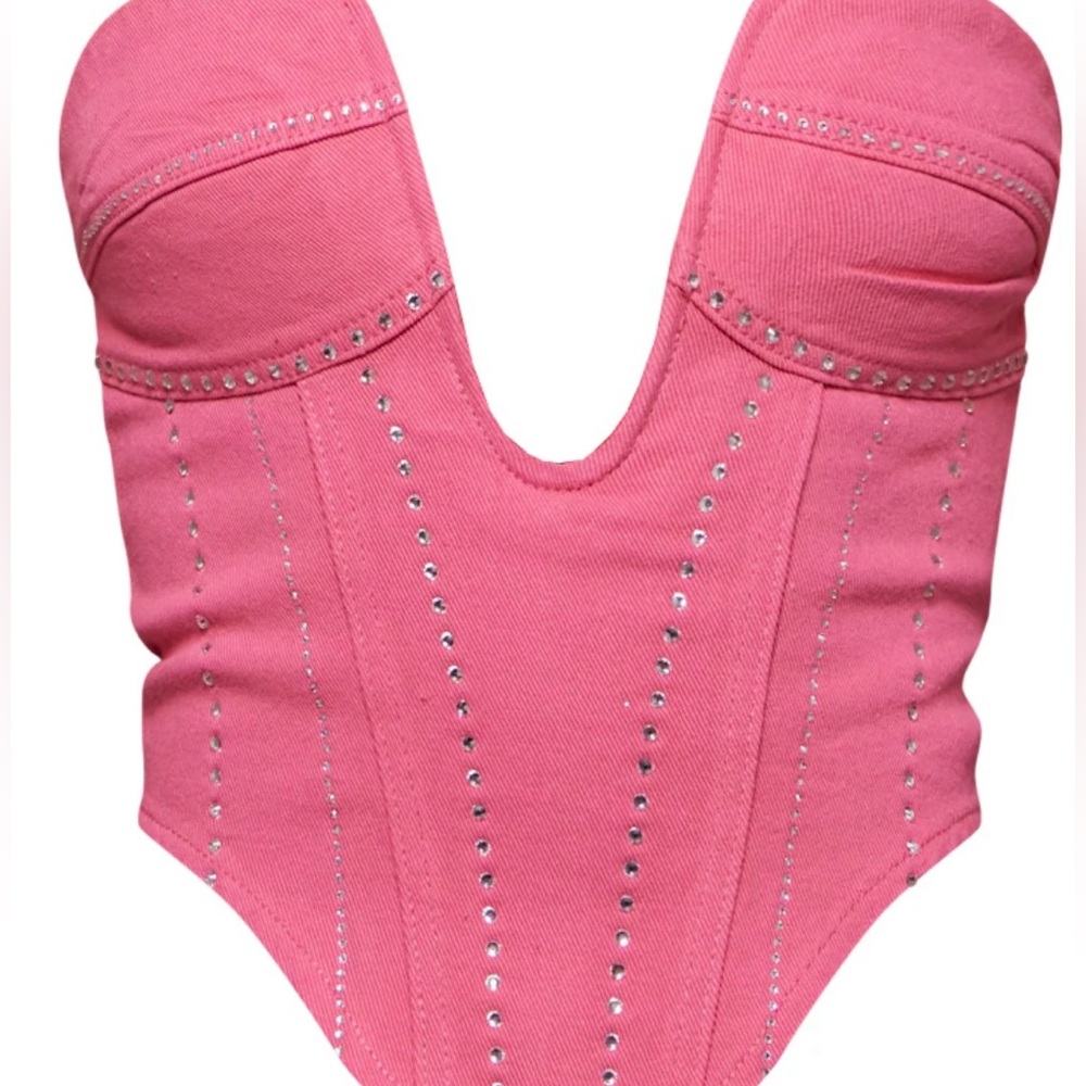 Pink Y2K Denim Corset. Size Small